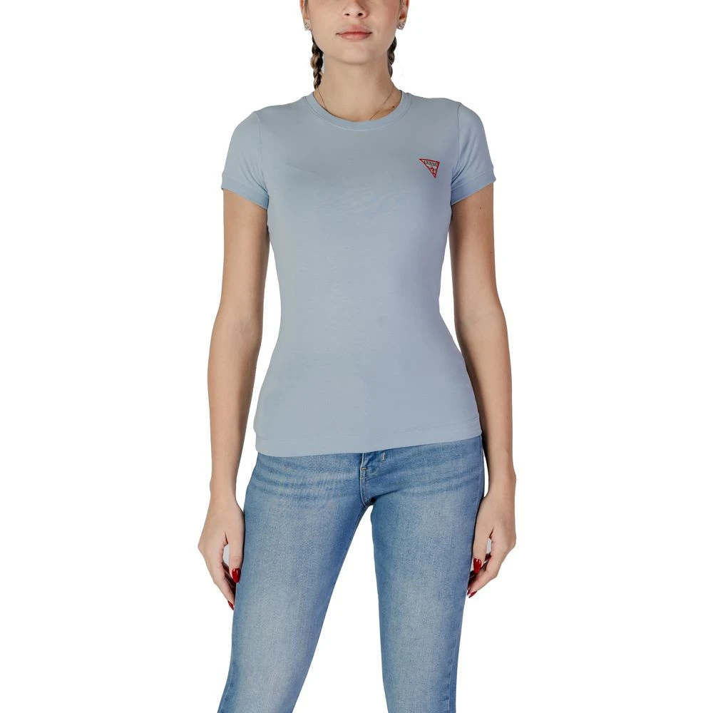 Guess Blauwe Geribbelde Gebreide Korte Mouw Top Blue Dames
