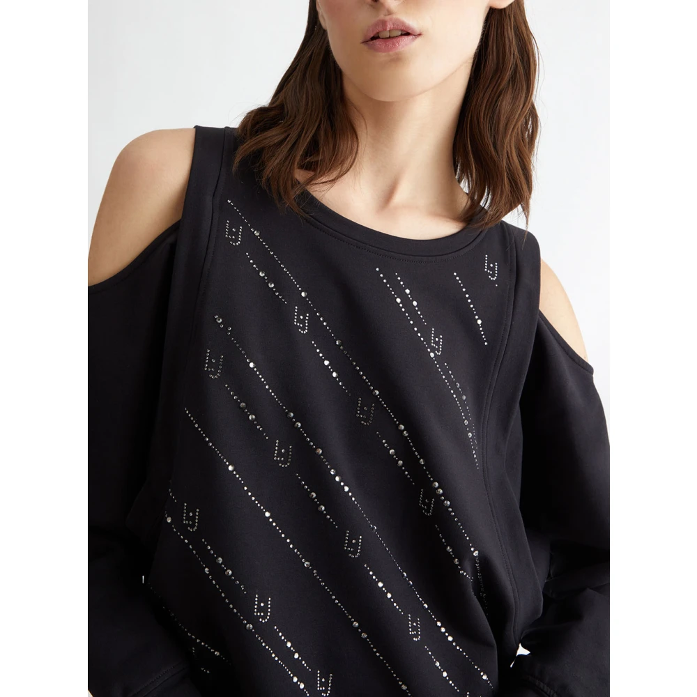 Liu Jo Zwarte Katoenen Stretch Sweatshirt met Strass Black Dames