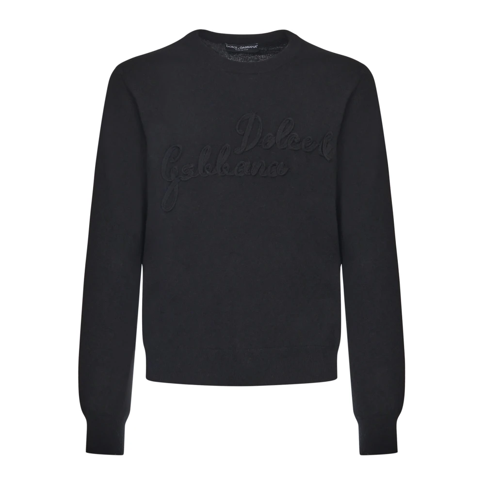 Dolce & Gabbana Mannelijk Zwart Hoodies & Sweatvesten Heren, 2XL, Wol, E Wollen Trui Geribbelde Kraag