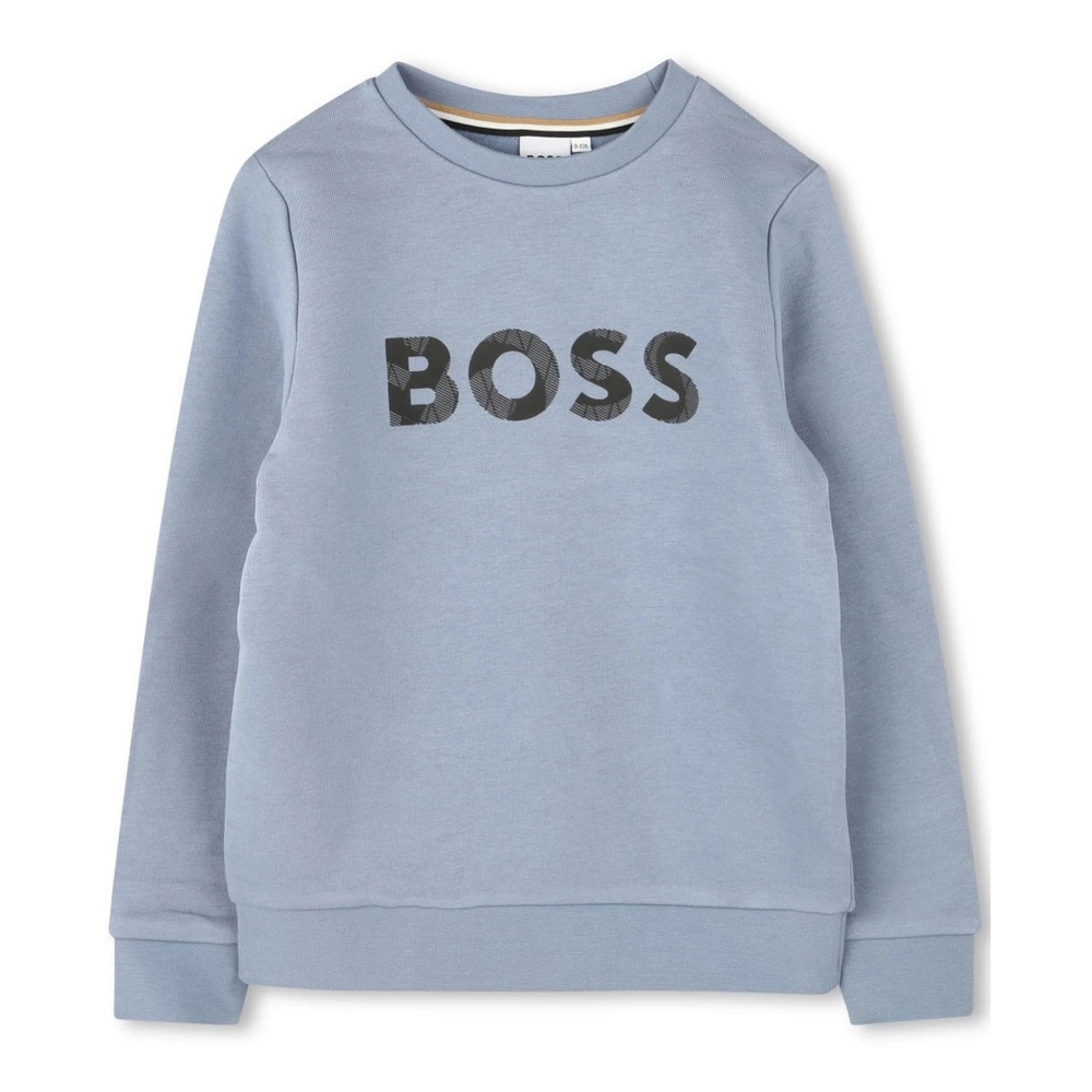 Hugo Boss Klarblå Crewneck Sweatshirt Präglat Logotyp Blue, Pojke