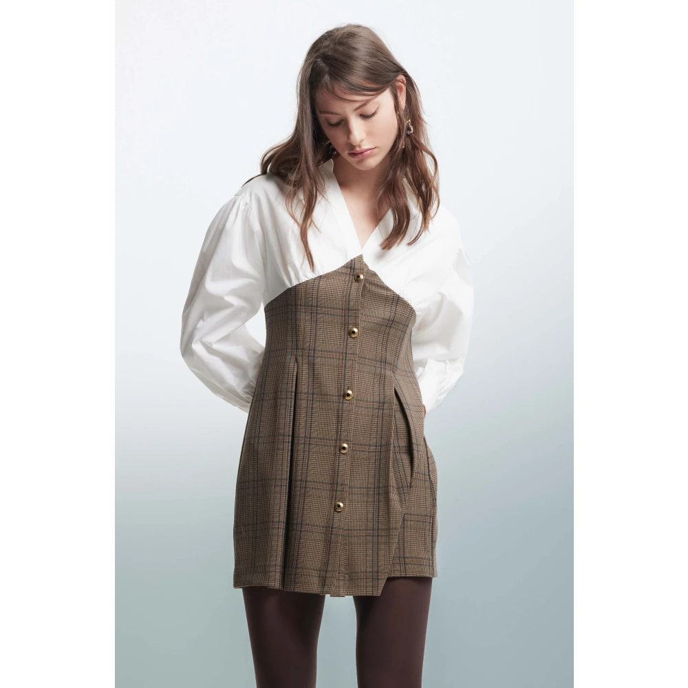 Kocca Overhemdjurk in contrasterende stoffen Brown Dames