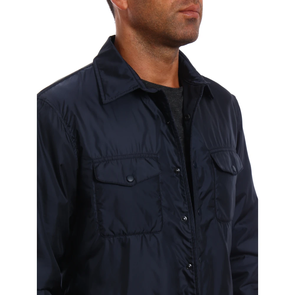 Aspesi Militaire Stijl Nylon Overhemd Blue Heren