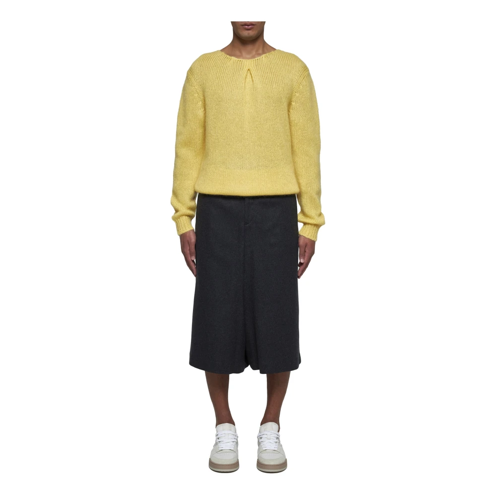 Fendi Gele Mohair Blend Trui met Plooien Yellow Heren