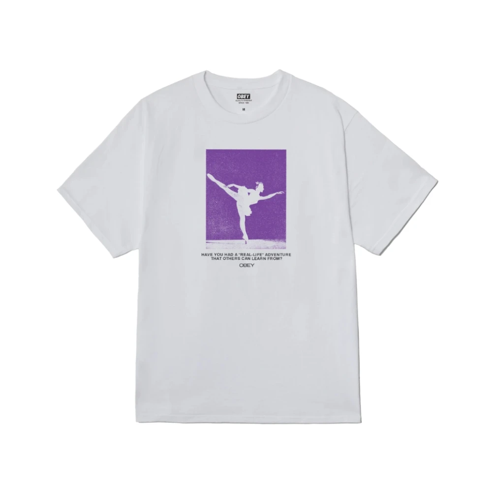 Obey Men's Gray T-Shirts, S, Real Life Cotton Tee White