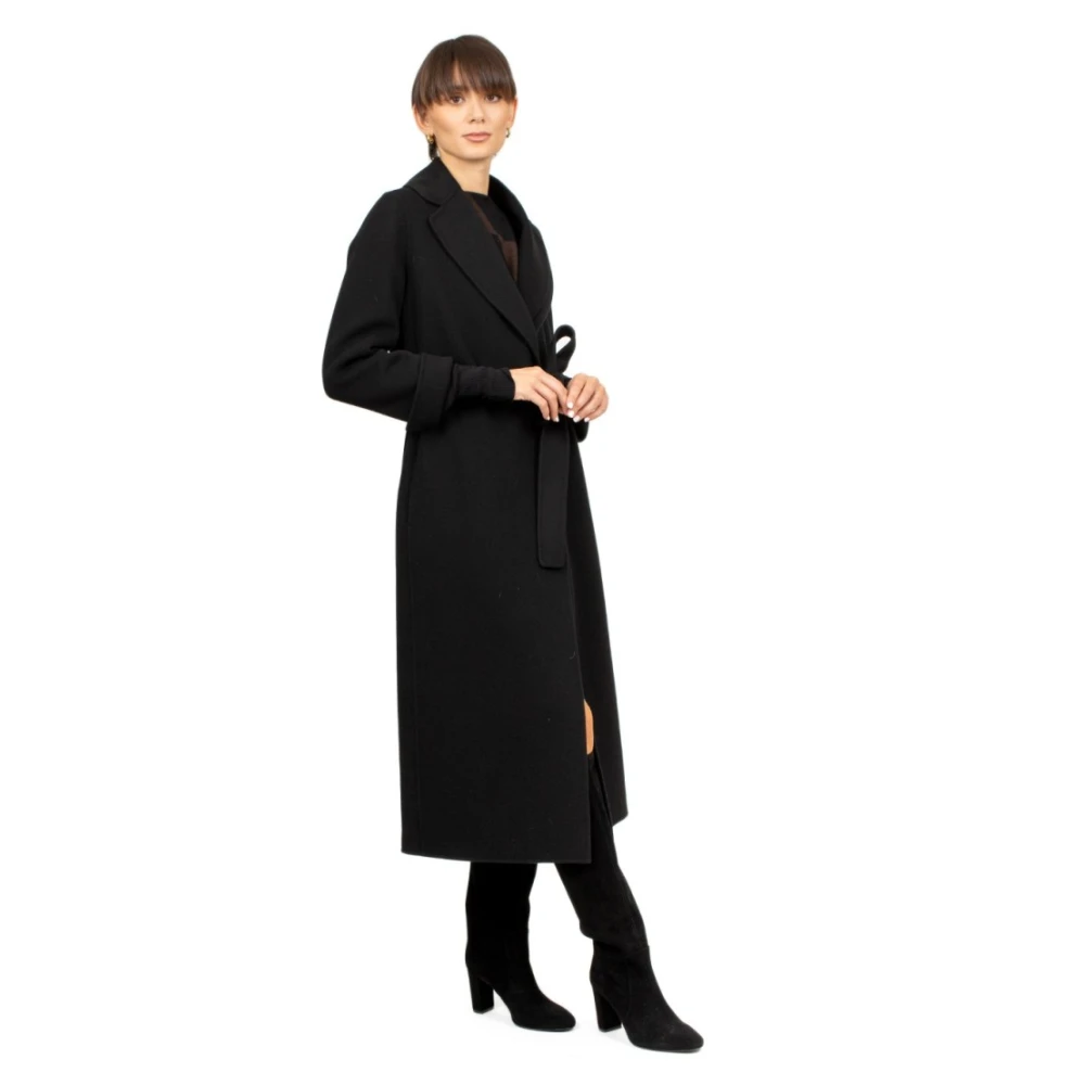 Max Mara Zwarte wollen jas met riem Black Dames