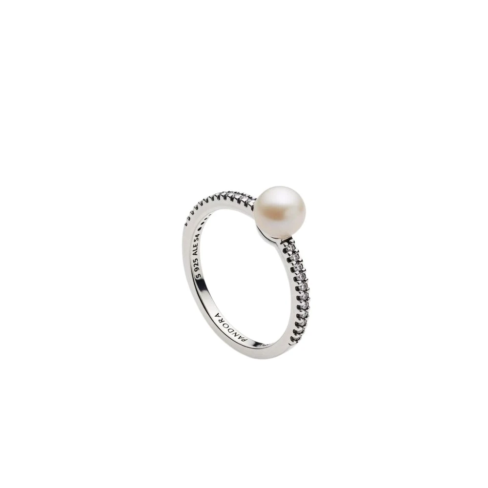 Pandora , Rings, Female, Gray, 58 Mm, Sterling Silver Ring With White Treated Freshwater Cultured Pearl And Clear Cubic Zirconia - Image 1