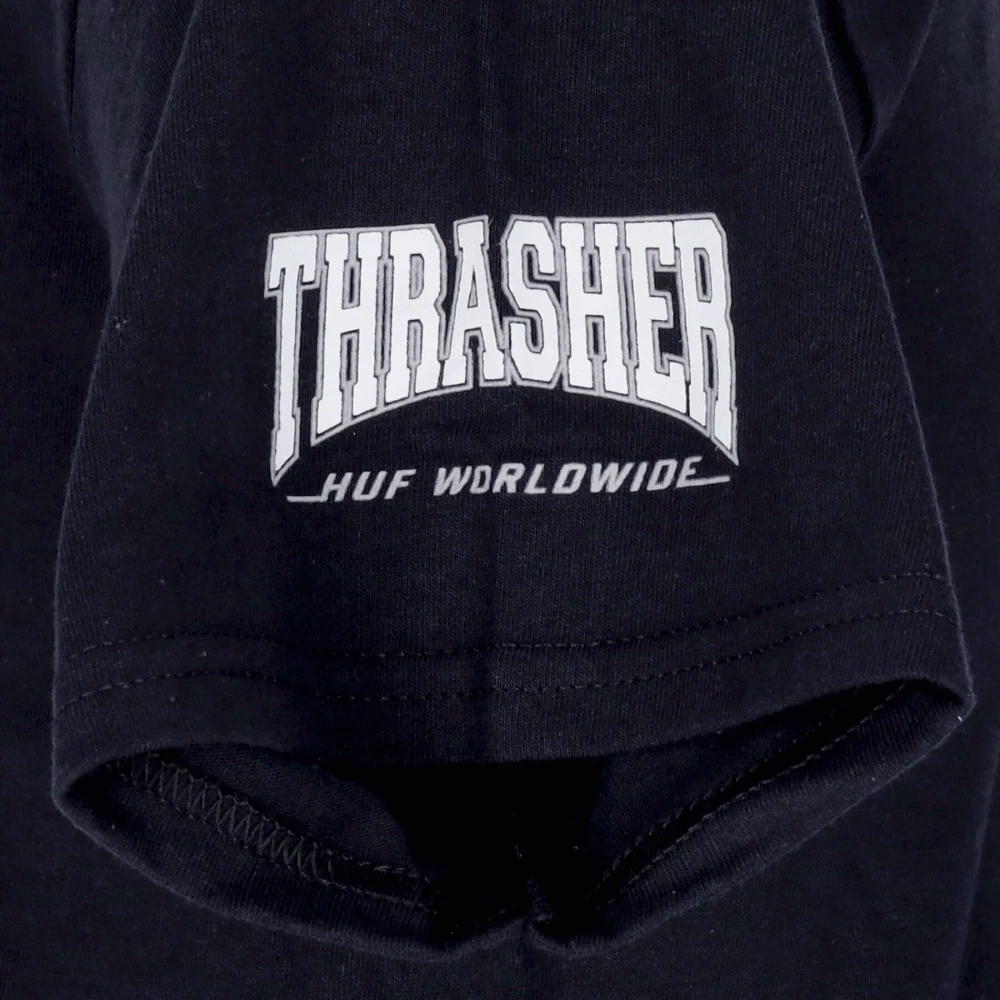 HUF Zwarte Heren Tee met Thrasher Print Black Heren