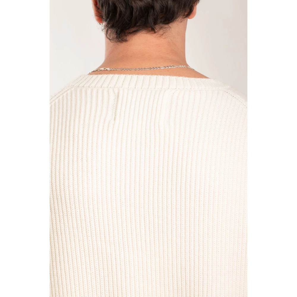 Seven Gauge Geribbelde Merinos Crewneck Sweater White Heren