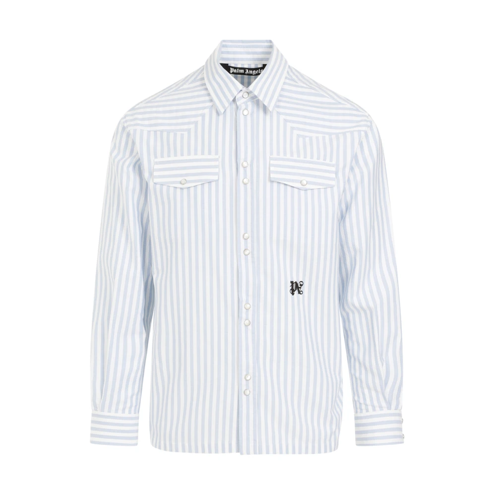 Palm Angels Monogram Gestreept Overhemd White Heren