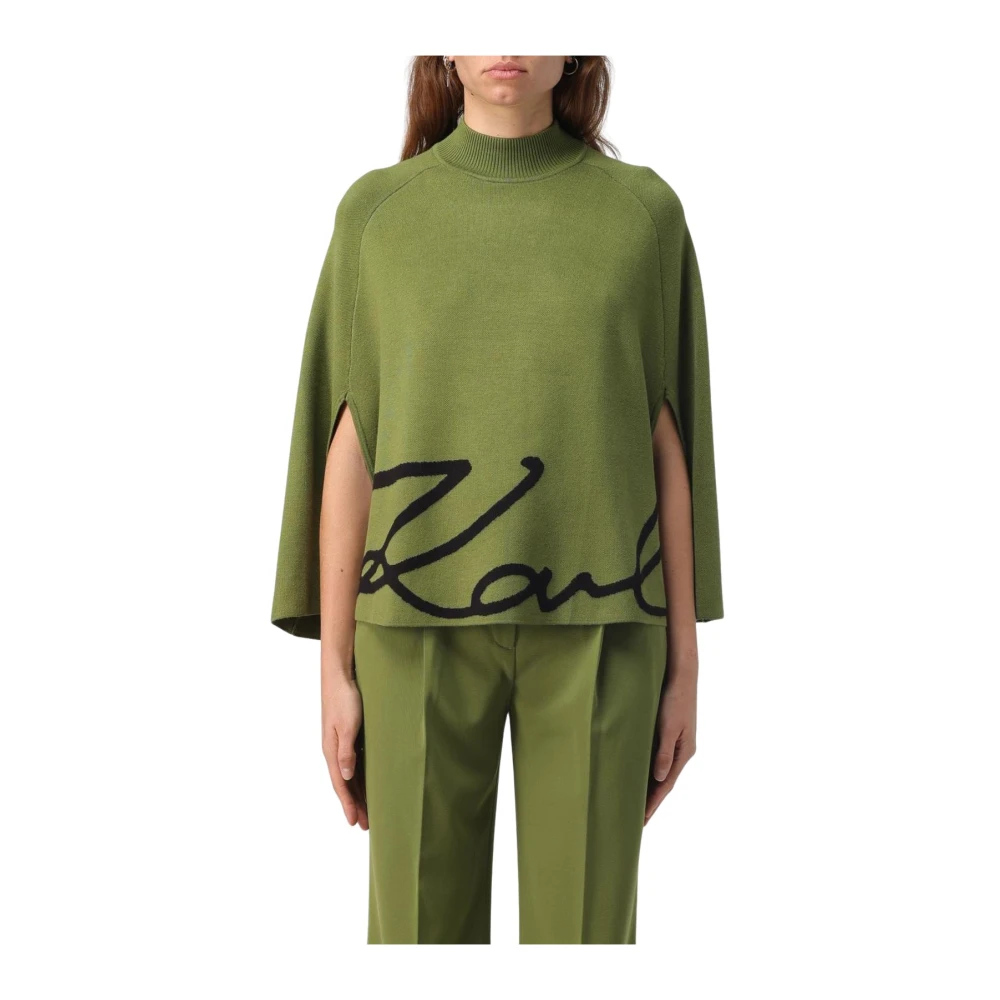Karl Lagerfeld Women's Green Cape Sleeve Mock Neck Jumper - Turtlenecks - M - Knitwear