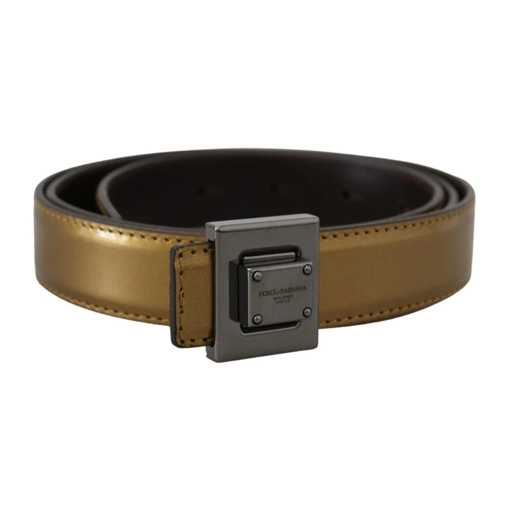 Dolce & Gabbana Men's Yellow Gold Square Metal Buckle Leather Belt - Belts - One Size - Accessories