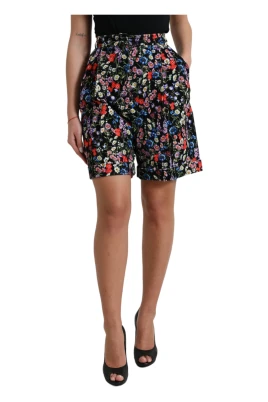 Svart Blommig Höga Midja Hot Pants
