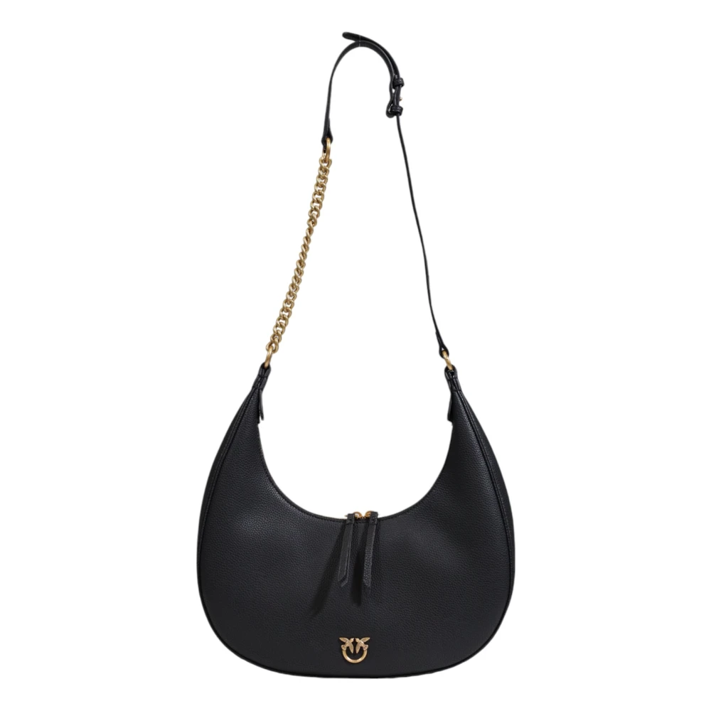 pinko Zwarte Leren Schoudertas met Rits Black Dames