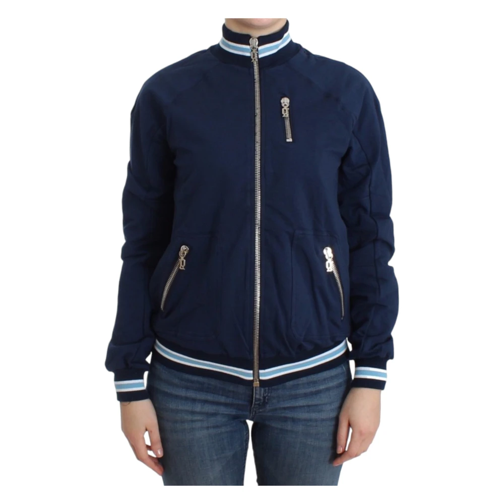John Galliano Women's Blue Zip-Up Cardigan With Logo Detail