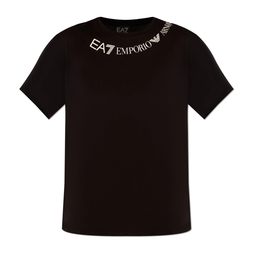 Emporio Armani EA7 Curved Logo T-Shirt Black- Dames Black
