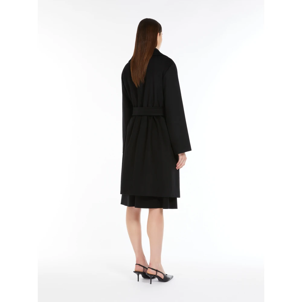 Max Mara Studio Zwarte wollen jas met riem Black Dames