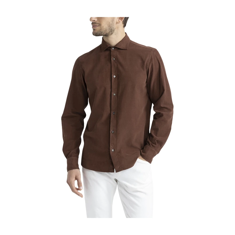PESERICO Katoenen ribfluwelen overhemd Brown Heren