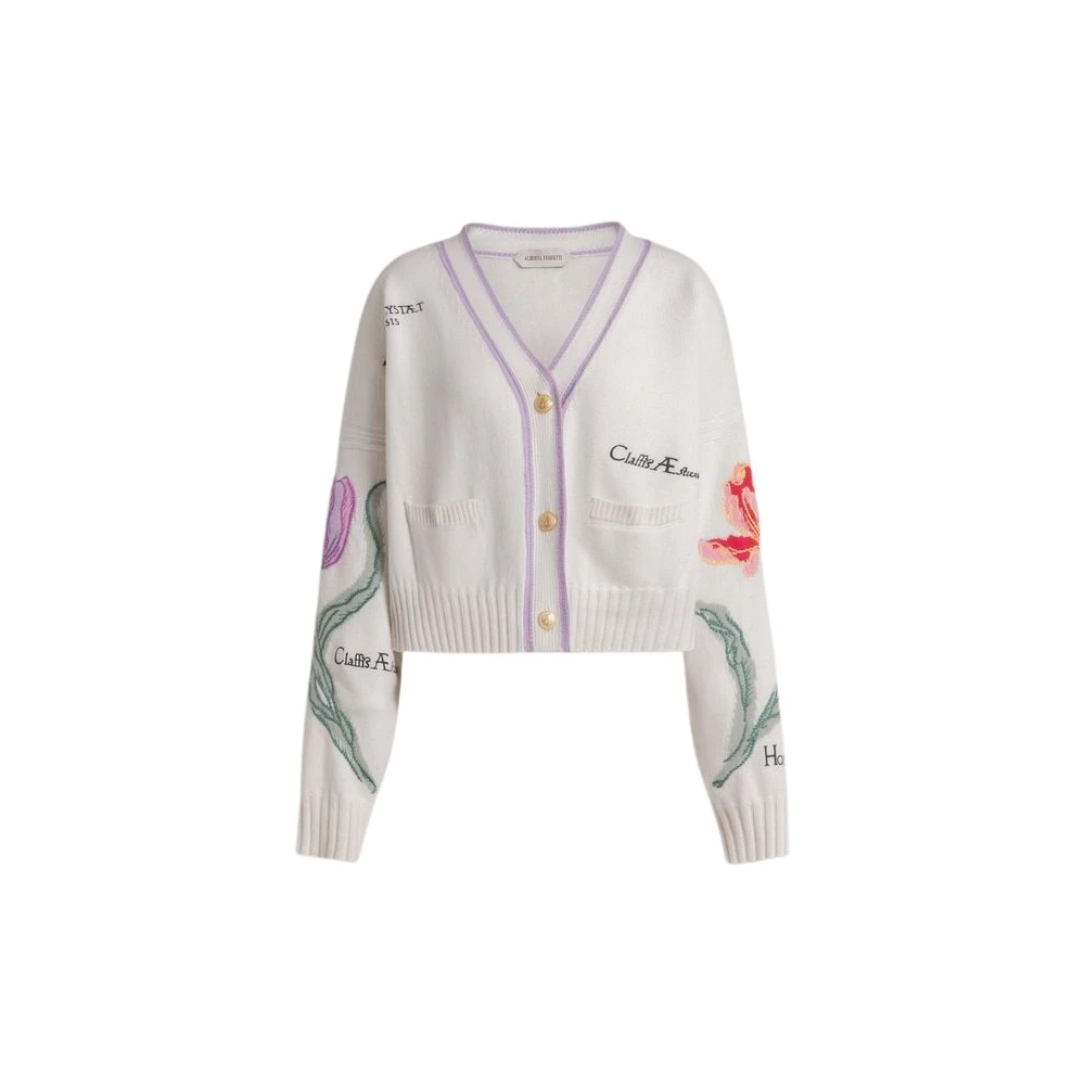 Alberta Ferretti White Herbarium Embroidered Cardigan - Female - Cardigans - Xl - Knitwear