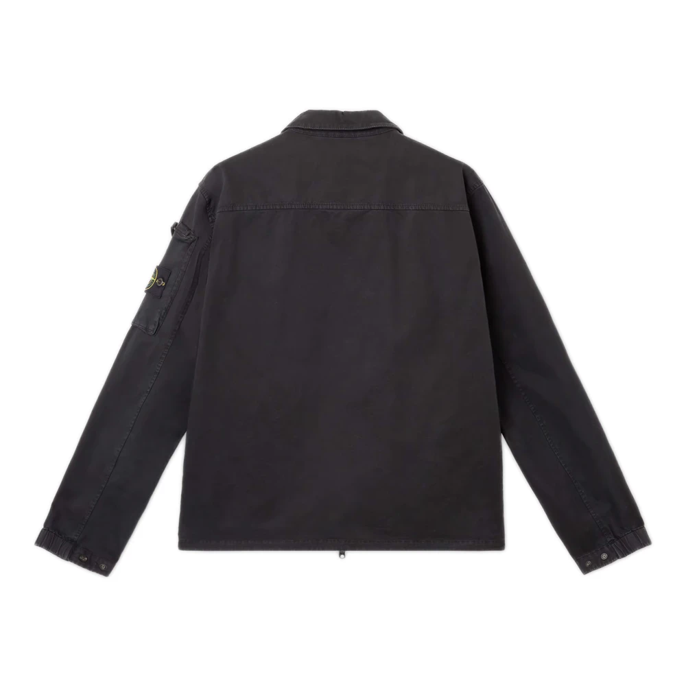 Stone Island Zwarte overshirt met ritssluiting zakken Black Heren