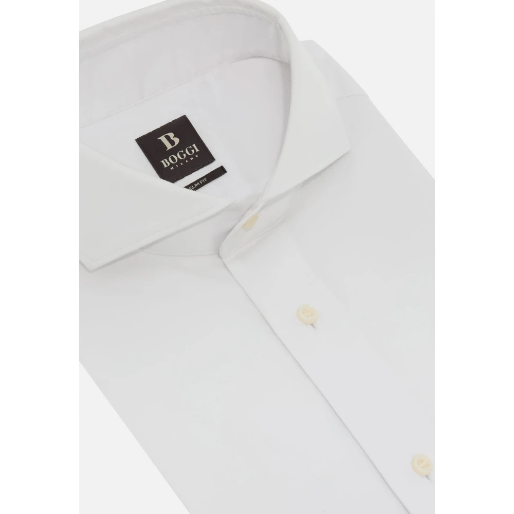 Boggi Milano Slim Fit Stretch Katoenen en Nylon Overhemd White Heren