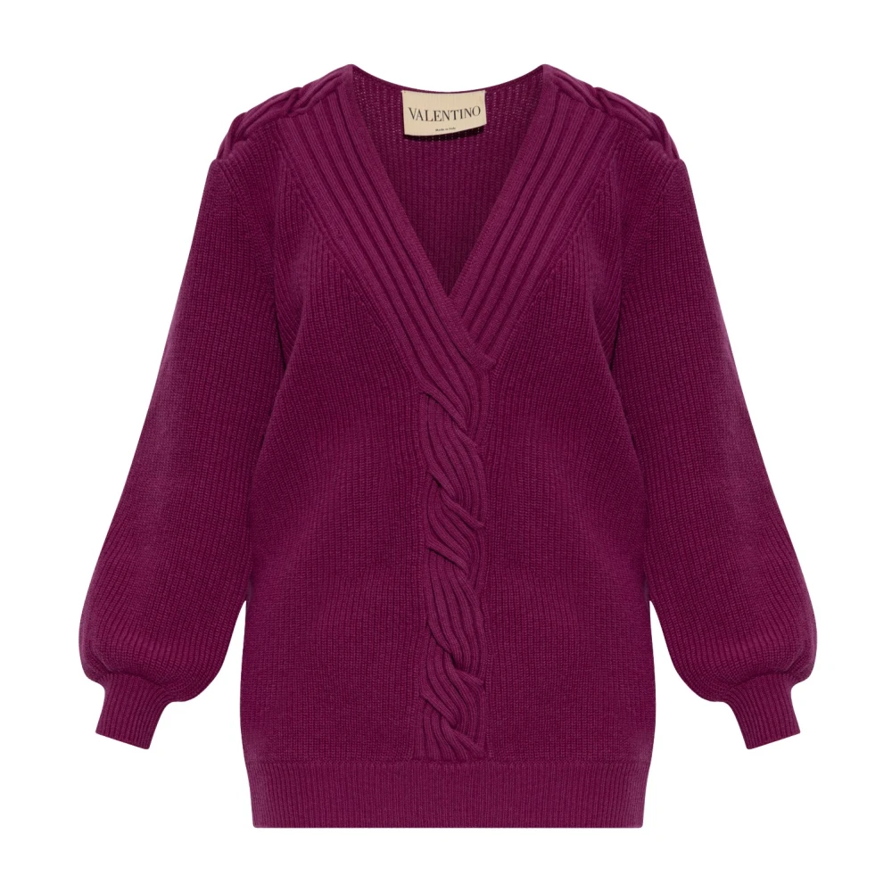 Valentino Garavani - Woll-Strickjacke Mit Ausschnitt - Knitwear - Damen - Lila - S - Bild 3