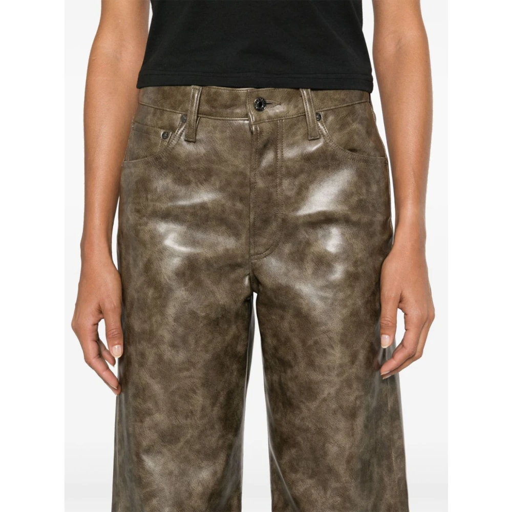 Agolde Gemarmerde olijfkleurige leren lage curve jeans Green Dames