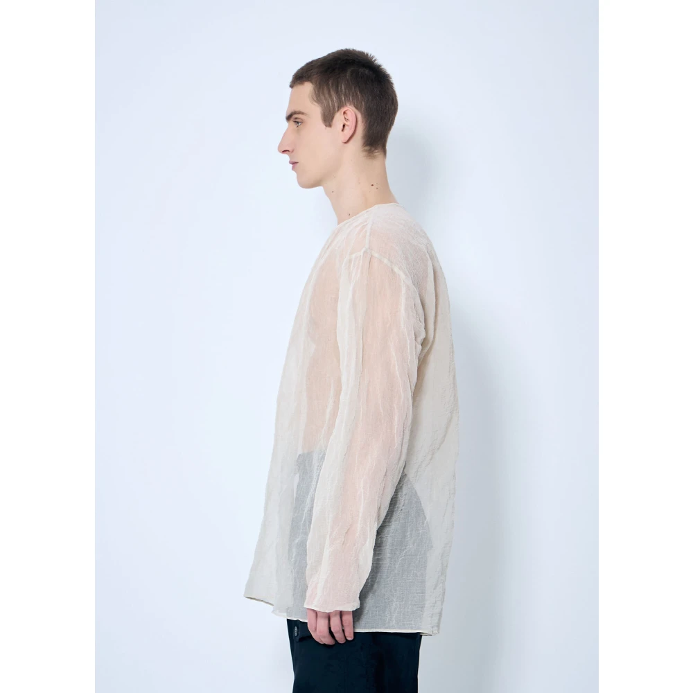 Dries Van Noten Gekreukte Lichtgewicht Crewneck Shirt Beige Heren
