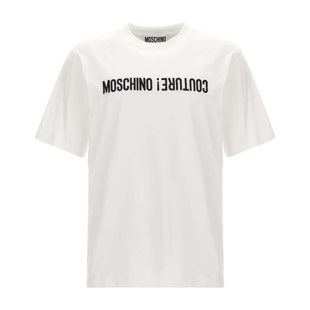 Moschino Wit T-shirt met Upside Down Logo White Heren