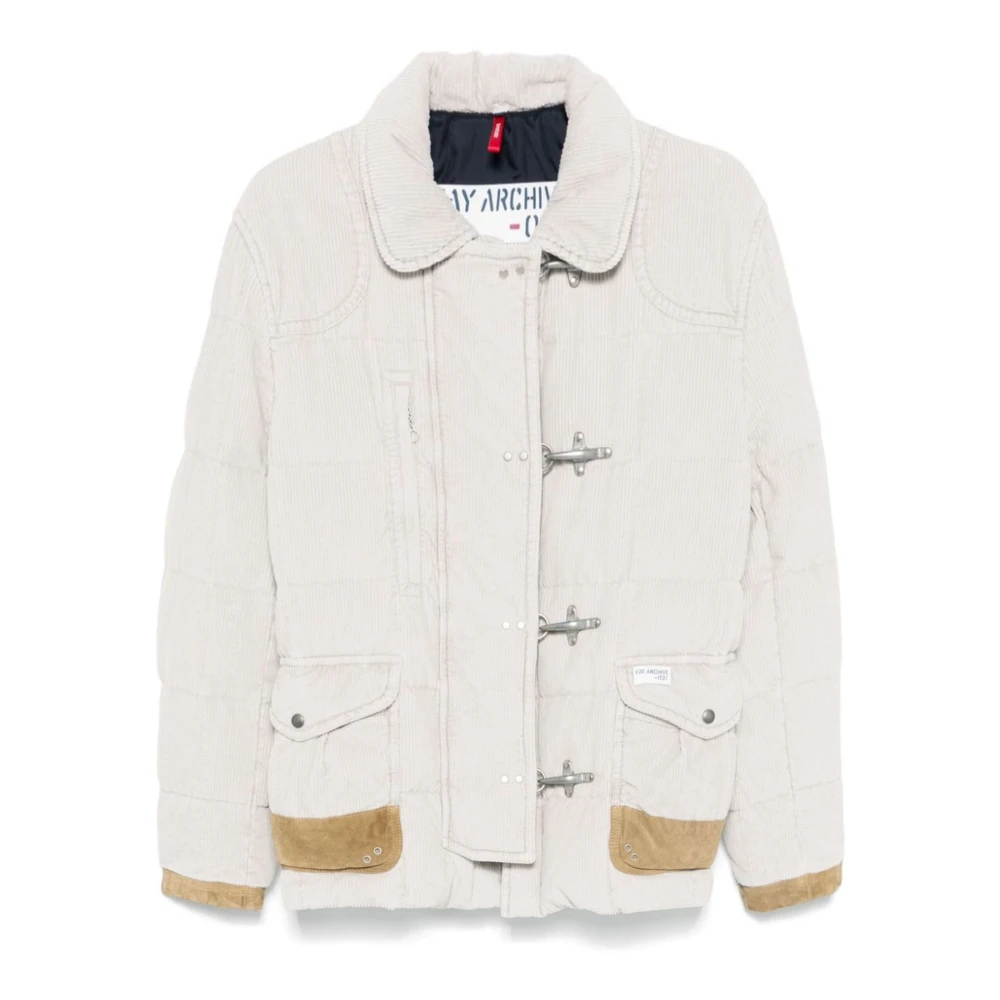 Fay Licht Beige Corduroy Gewatteerde Jas Beige Heren