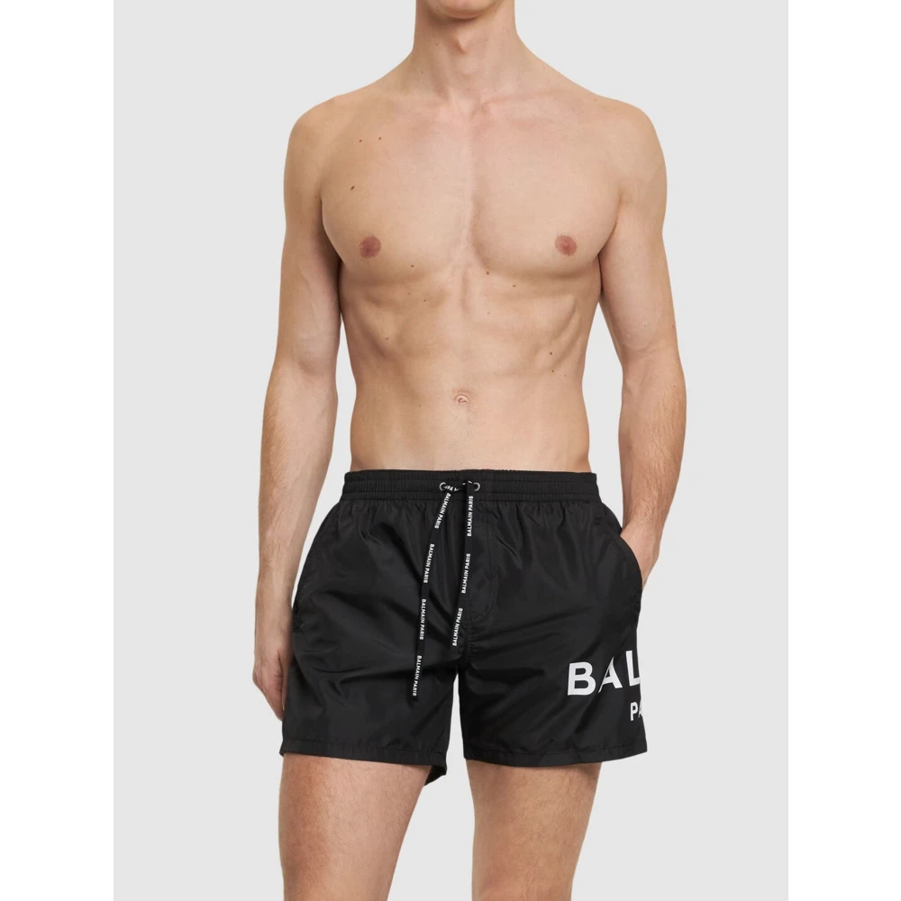 Balmain Logo Tech Zwemshorts in Zwart Black Heren