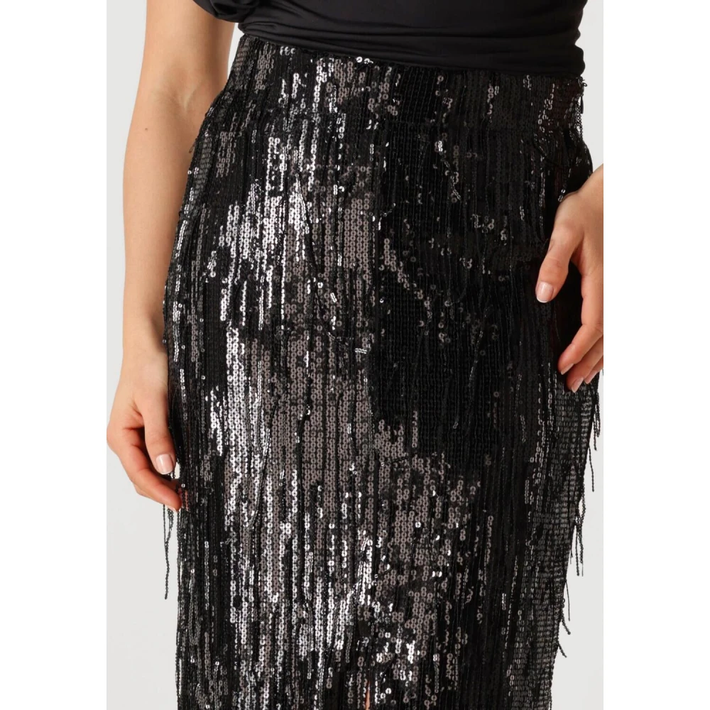 Co'Couture Zwarte Pailletten Rok Met Franjes Black Dames