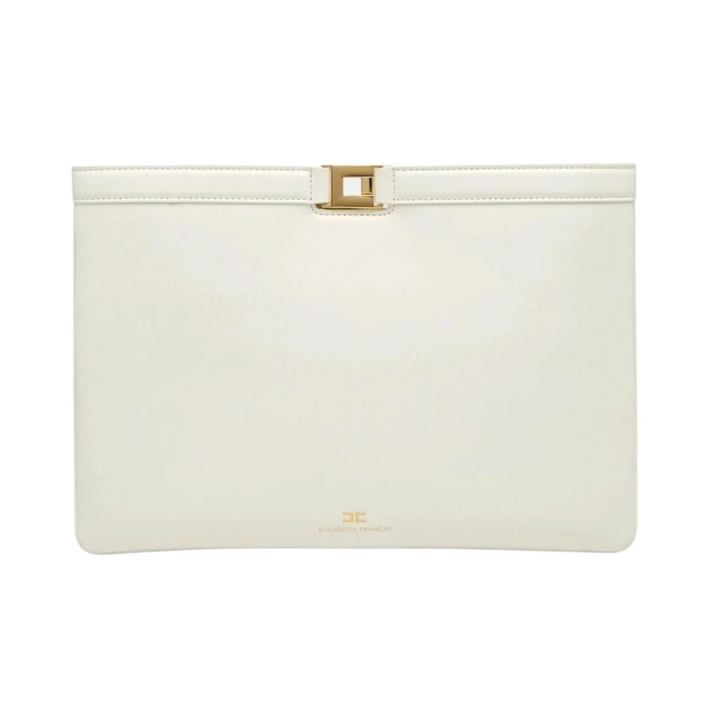 Elisabetta Franchi White Clutches, Female, One Size, Naplak-Effect Envelope Clutch