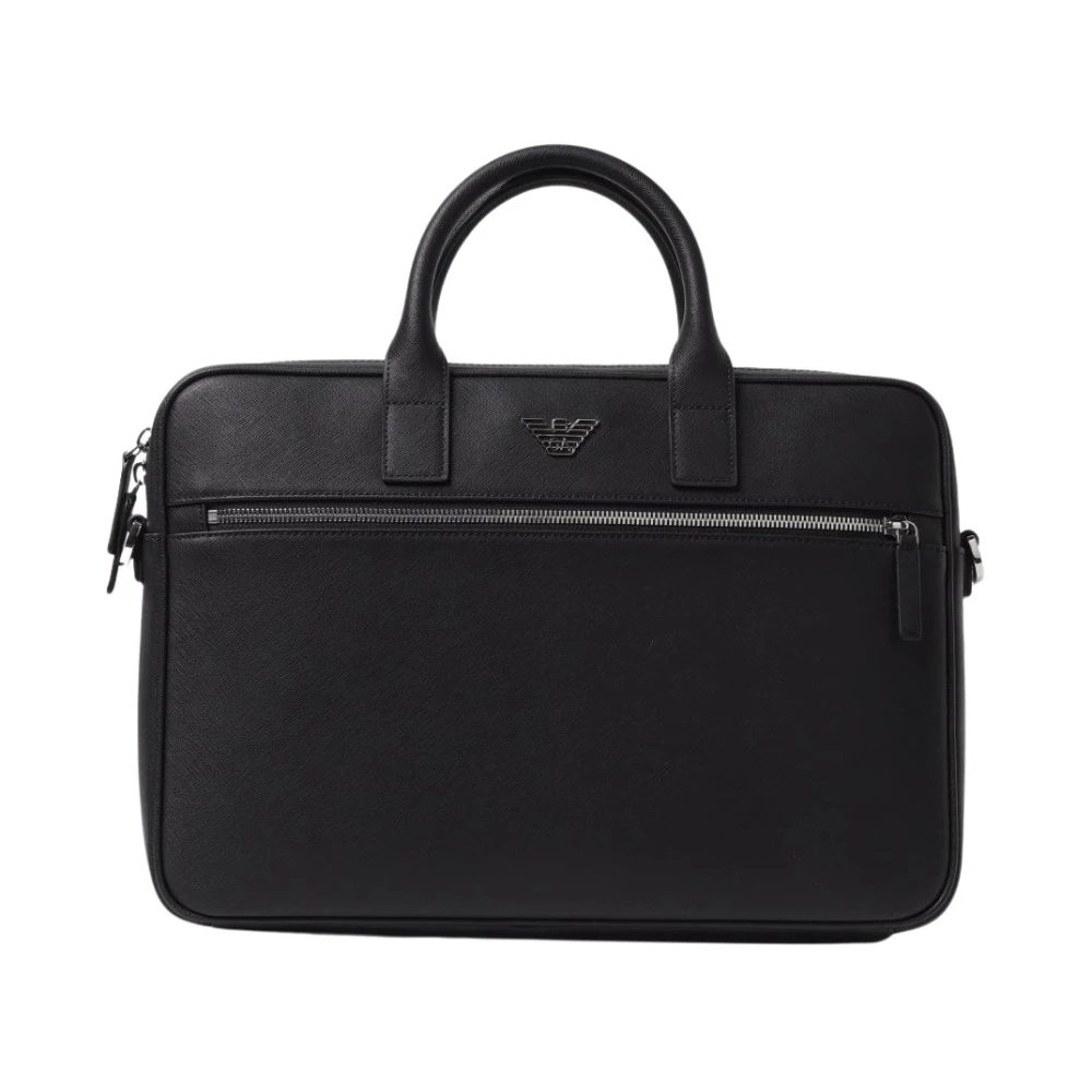 Emporio Armani Men's Black Regenerated Saffiano Leather Business Bag