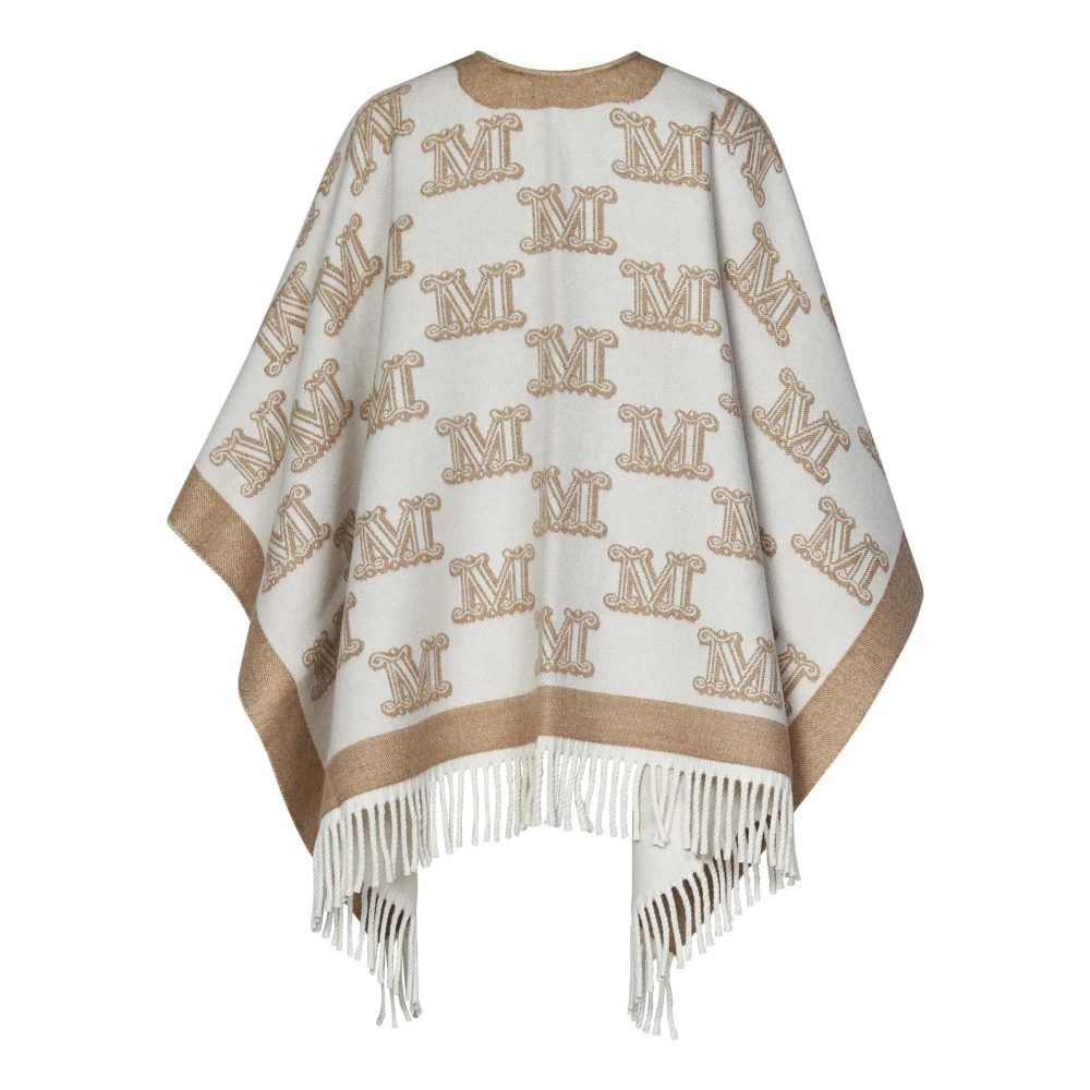Max Mara Witte Wol Jacquard Poncho Buitenkleding Multicolor Dames
