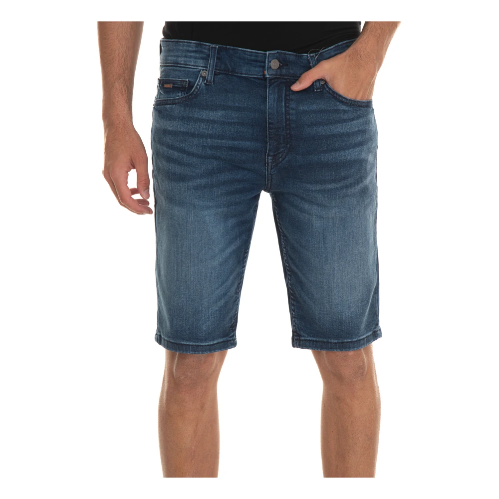 Boss Stone Washed Denim Bermuda Shorts Blue Heren