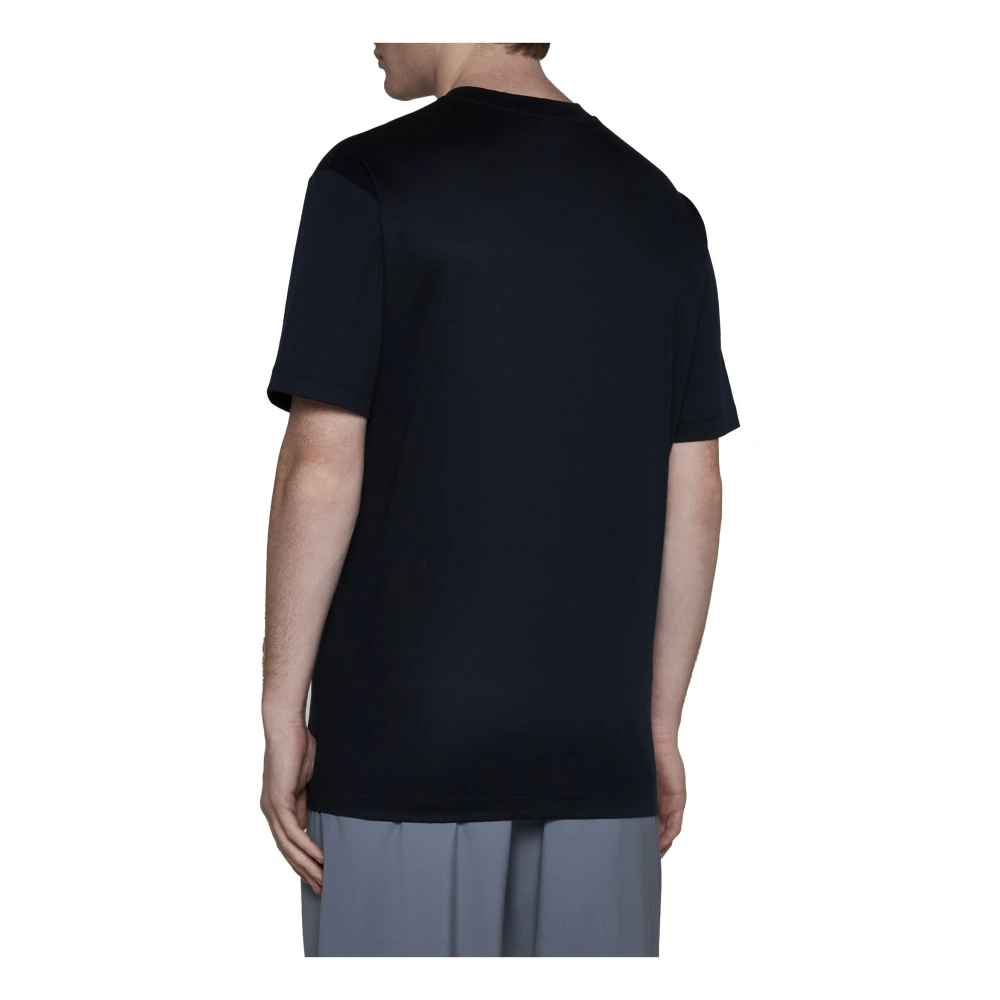 Giorgio Armani Blauwe Katoenen Logo Geborduurde T-shirts Blue Heren