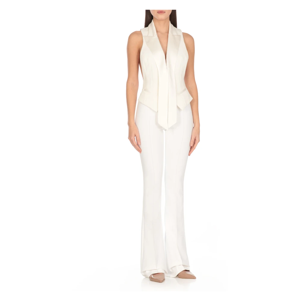 Elisabetta Franchi Ivoor Mouwloos Vest met Peak Revers Beige Dames