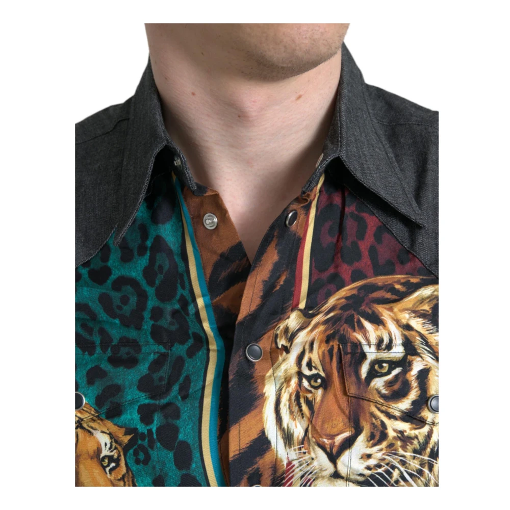 Dolce & Gabbana Tijgerprint Casual Button Down Overhemd Multicolor Heren