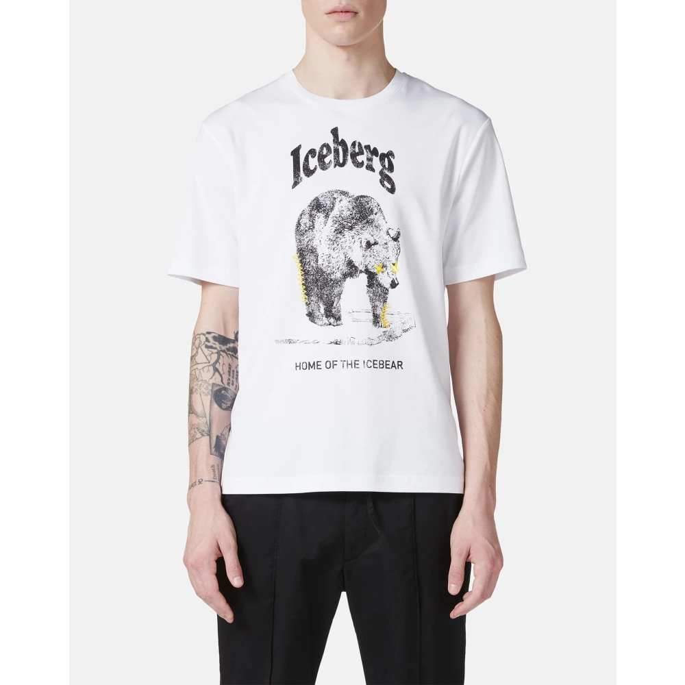 Iceberg Wit regular fit T-shirt van GOTS-gecertificeerde interlockstof White Heren