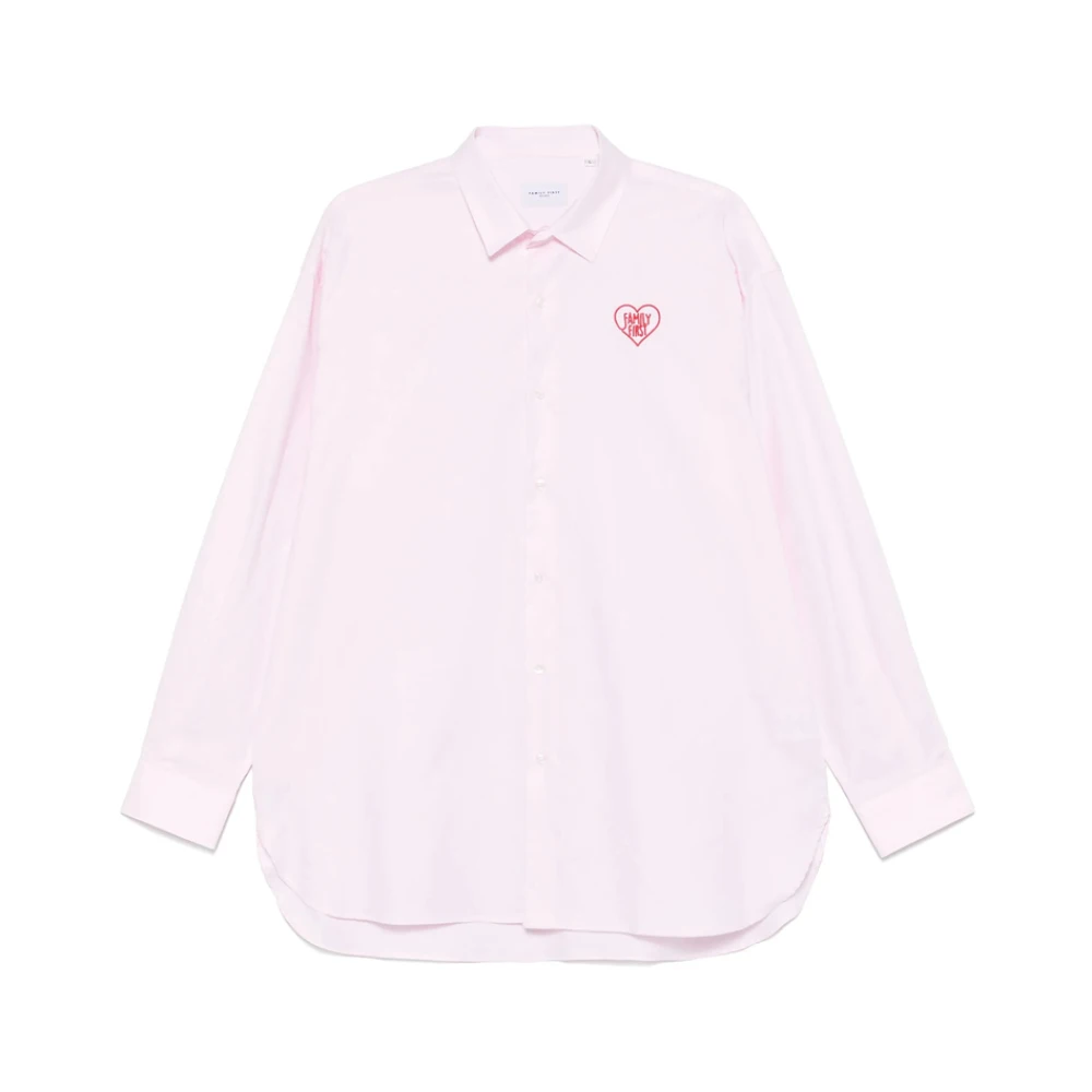 Family First Rose Pink Button-Up Shirt met Logo Pink Heren