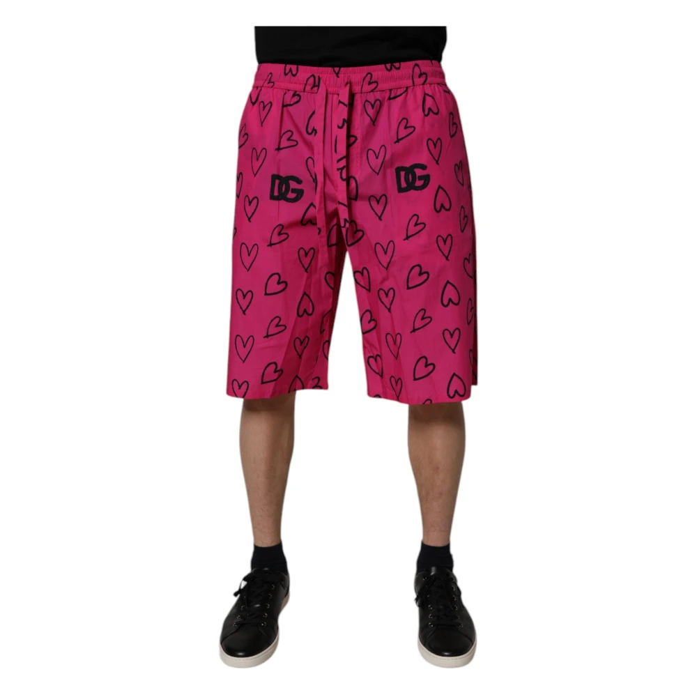 Dolce & Gabbana Men's Pink Casual Shorts, M, Heart Print Bermuda Shorts