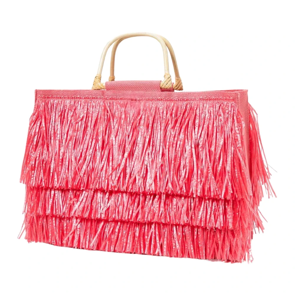 Twinset Koraalrode franje jute tas Red Dames