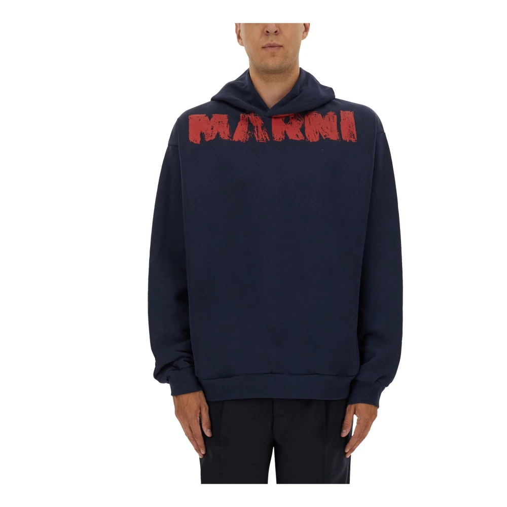Marni Homme Bleu Sweatshirts Et Sweats À Capuche, Taille: Xl Monolith Print Sweat À Capuche