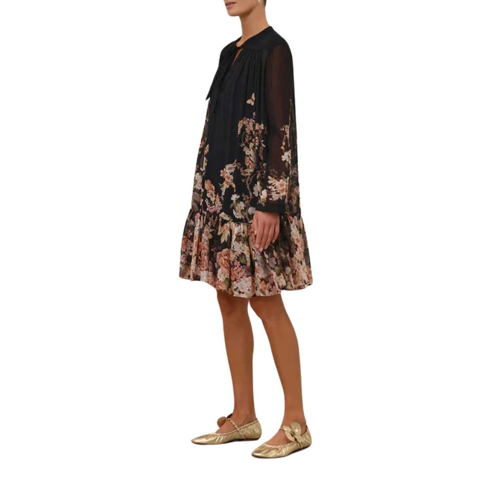 Zimmermann Koraaltuin Zwart Lantaarn Mini Jurk Multicolor Dames