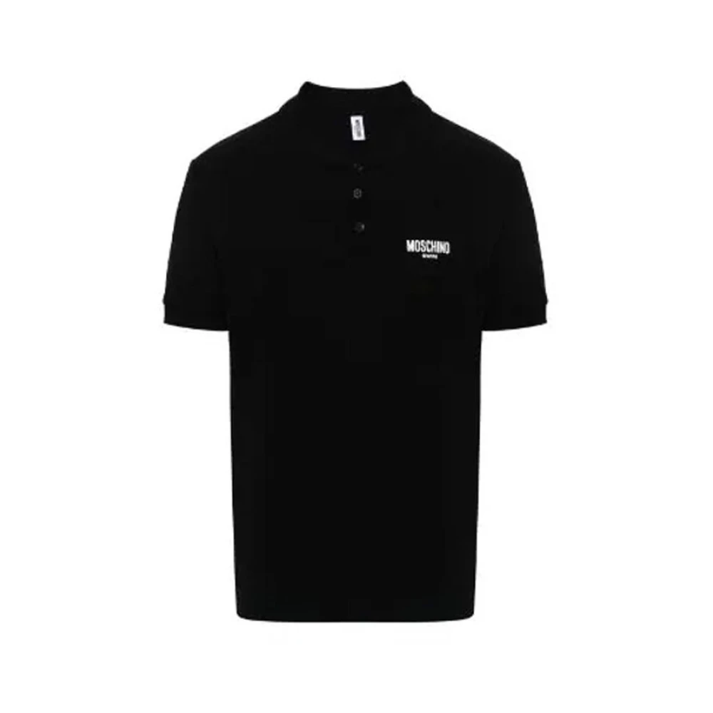 Moschino Zwarte Logo Geborduurde Polo Shirt Black Heren