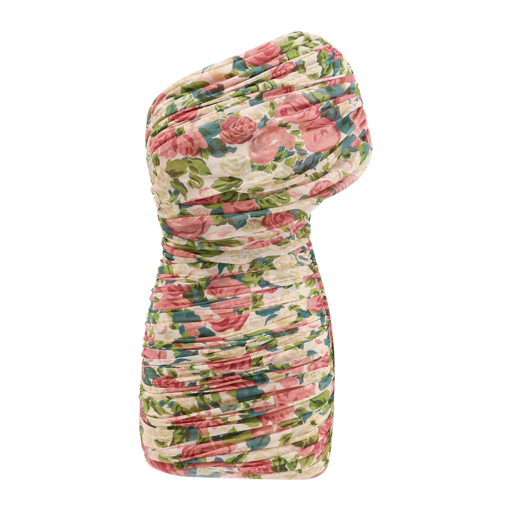 Saint Laurent Jurk met bloemenprint van tule met gedrapeerde one-shoulder Multicolor Dames