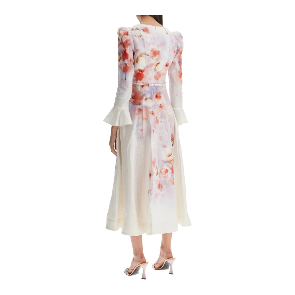 Zimmermann Witte Bloemen Midi Jurk Ciara White Dames