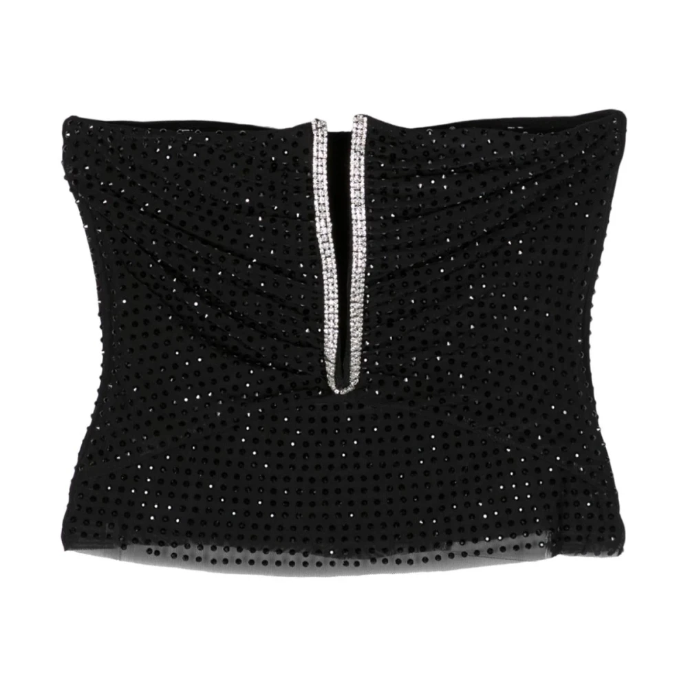 Self Portrait Bandeau Halslijn Zwarte Shirt met Diamanté Black Dames