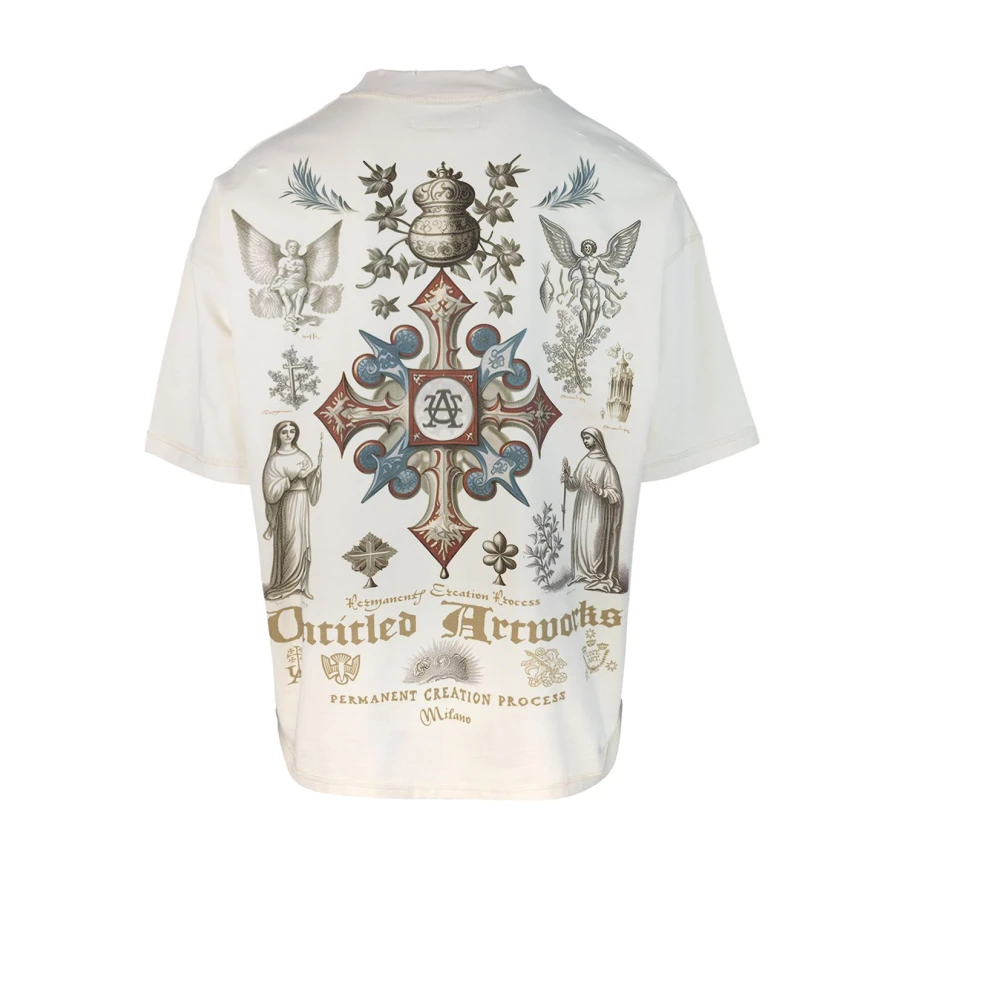 Untitled Artworks Grafische Print Wit T-shirt Beige Heren