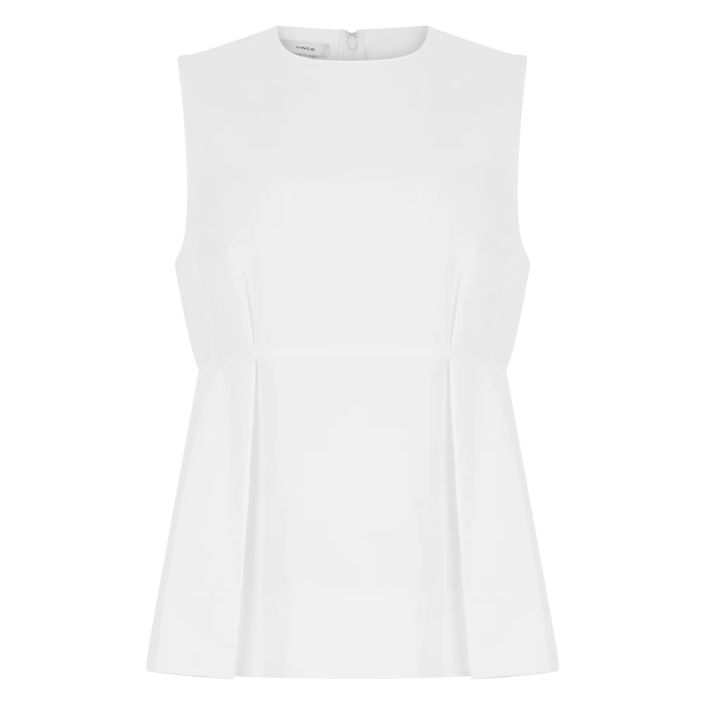 Vince Women's White Sleeveless Tops, 2XS, Sleeveless Pleated Blouse